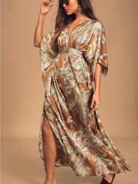 Tropical print kimono dress